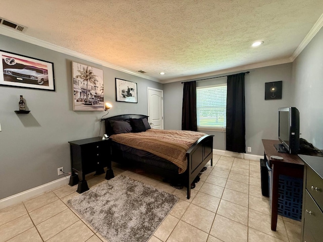 231 Overlook Pl, Columbia, TN 38401 - bedroom with light tile patterned flooring, ornamental molding, recessed lighting, and a textured ceiling