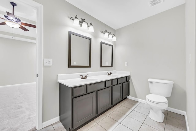3190 Marthas Chapel Rd, Cunningham, TN 37052 - bathroom featuring ceiling fan, double vanity, and tile patterned flooring