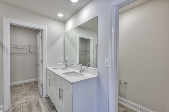 1753 Flora Grv, Hermitage, TN 37076 - bathroom featuring wood finished floors, double vanity, a walk in closet, and recessed lighting