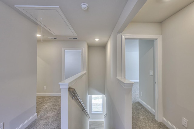 1753 Flora Grv, Hermitage, TN 37076 - corridor featuring an upstairs landing, attic access, carpet flooring, and recessed lighting