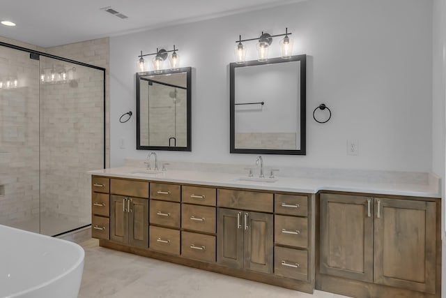 418 Stonemeadow Rd, Clarksville, TN 37043 - full bath featuring double vanity, a freestanding bath, a stall shower, and recessed lighting