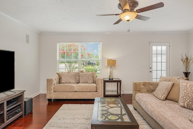 4817 Laura Jeanne Blvd, Murfreesboro, TN 37129 - living area with dark wood-type flooring, ornamental molding, and a ceiling fan