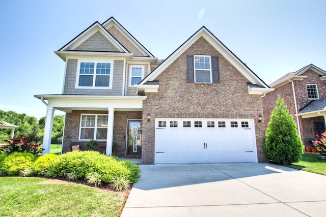 3146 Rift Ln, Murfreesboro, TN 37130 - craftsman inspired home with concrete driveway, a garage, brick siding, and covered porch