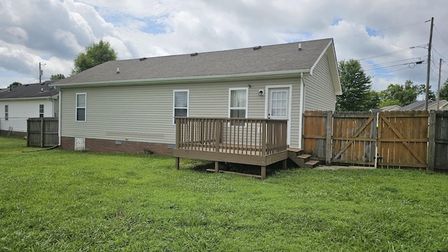 1949 Timberline Cir, Oak Grove, KY 42262 - back of house with a wooden deck, a gate, a shingled roof, and crawl space