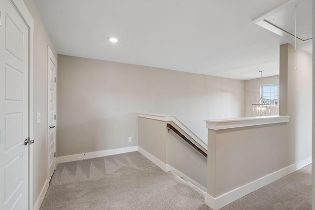 1412 Wrangler Ln, Smyrna, TN 37167 - corridor with an upstairs landing, attic access, light carpet, a chandelier, and recessed lighting