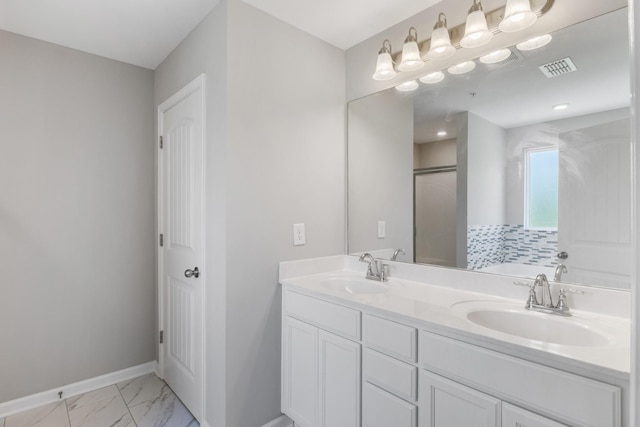 215 Ruth Way, Spring Hill, TN 37174 - full bath featuring double vanity, an enclosed shower, and marble finish flooring