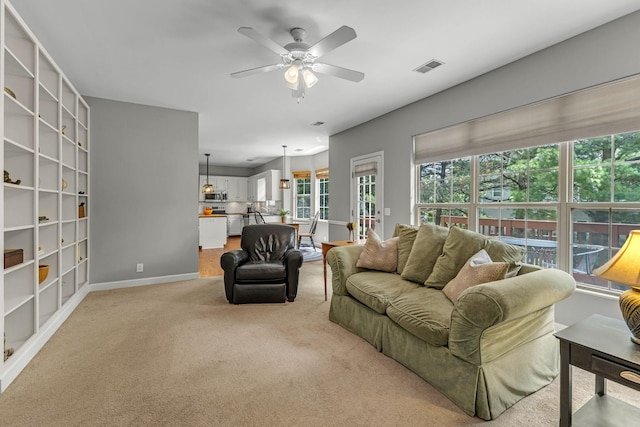 205 Seneca Ct, Franklin, TN 37067 - living area with plenty of natural light, ceiling fan, and light colored carpet