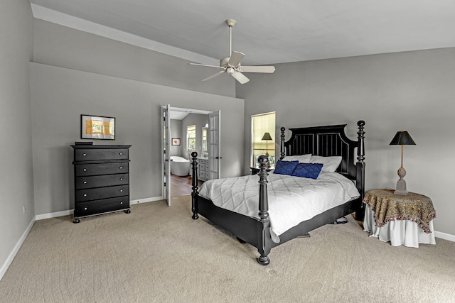 205 Seneca Ct, Franklin, TN 37067 - bedroom with light colored carpet, vaulted ceiling, and ceiling fan
