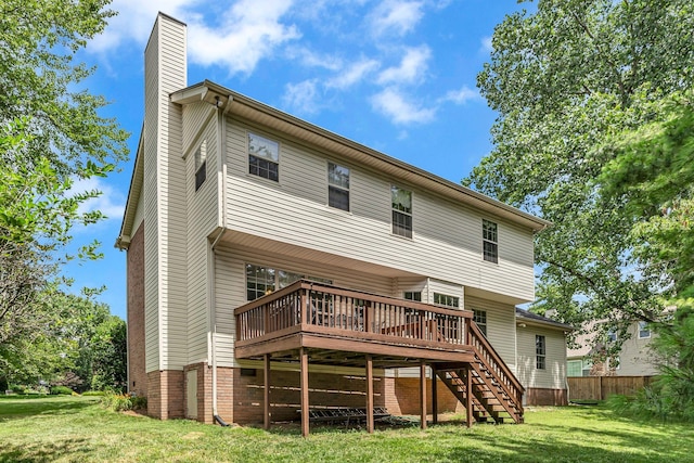 205 Seneca Ct, Franklin, TN 37067 - back of property featuring a chimney, a deck, and stairway