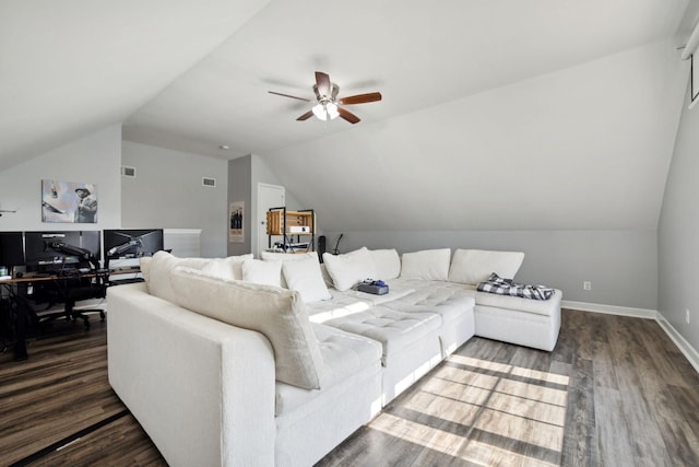 163 Bland Dr, Mount Juliet, TN 37122 - living room with an office area, vaulted ceiling, ceiling fan, and wood finished floors