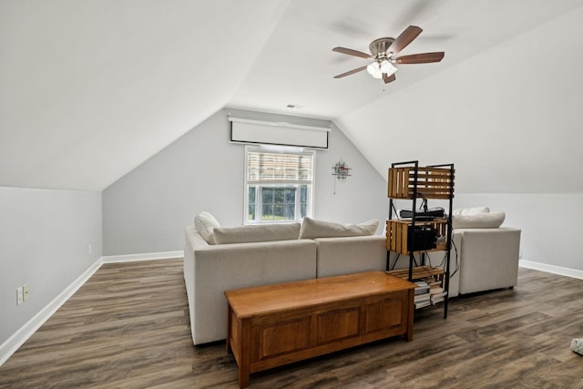 163 Bland Dr, Mount Juliet, TN 37122 - living area featuring dark wood finished floors, ceiling fan, and vaulted ceiling
