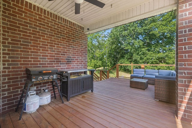 163 Bland Dr, Mount Juliet, TN 37122 - wooden terrace with an outdoor hangout area, a ceiling fan, and a grill