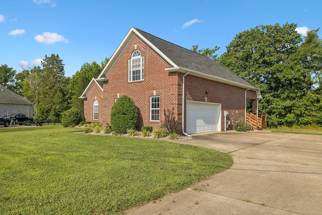 163 Bland Dr, Mount Juliet, TN 37122 - view of side of property featuring brick siding, concrete driveway, a lawn, and roof with shingles