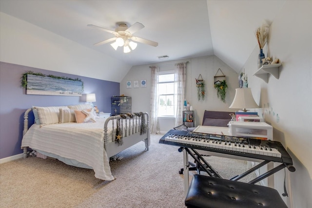 1301 Saybrook Xing, Thompsons Station, TN 37179 - bedroom with lofted ceiling, a ceiling fan, and carpet floors