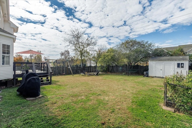 1301 Saybrook Xing, Thompsons Station, TN 37179 - fenced backyard featuring a storage unit and a wooden deck