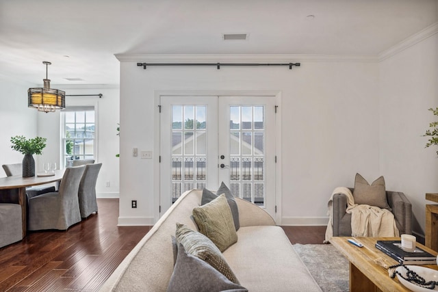 6000 Keats St Unit 202, Franklin, TN 37064 - living room featuring crown molding, dark wood finished floors, and french doors
