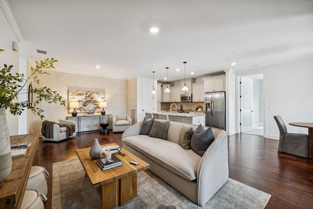 6000 Keats St Unit 202, Franklin, TN 37064 - living area with dark wood-style flooring, recessed lighting, and crown molding