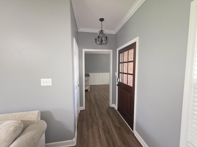 1215 Chapmans Retreat Dr, Spring Hill, TN 37174 - hallway with dark wood-style flooring, a chandelier, and ornamental molding