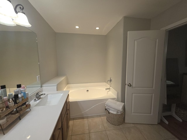 1215 Chapmans Retreat Dr, Spring Hill, TN 37174 - full bathroom with vanity, a garden tub, tile patterned floors, and recessed lighting