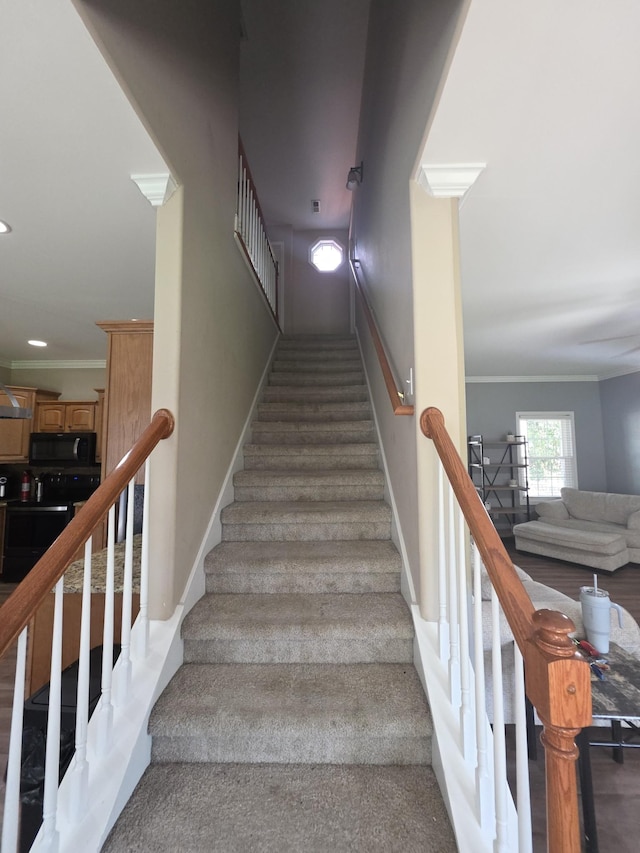 1215 Chapmans Retreat Dr, Spring Hill, TN 37174 - stairs with crown molding and carpet