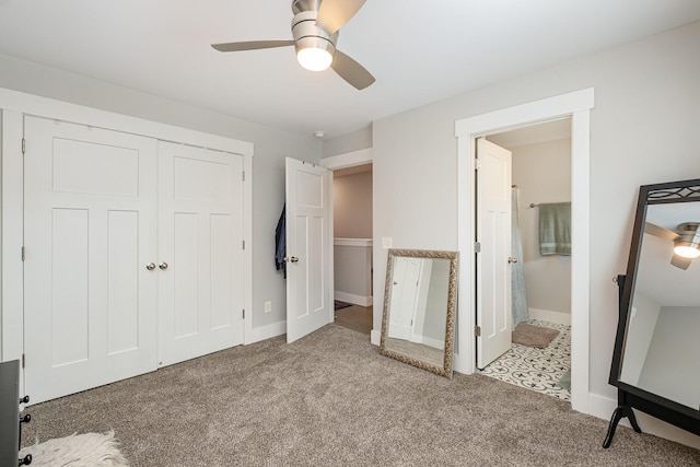 252 Caroline Dr Unit A, Murfreesboro, TN 37128 - unfurnished bedroom featuring carpet, a closet, ensuite bathroom, and ceiling fan