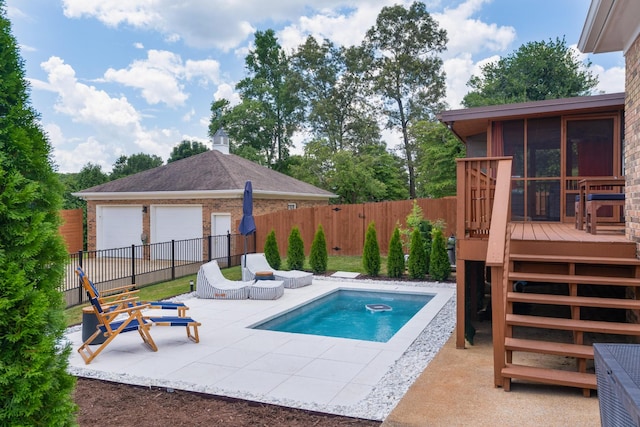 3351 Oak Burr Dr, Chattanooga, TN 37419 - view of swimming pool with a wooden deck, a fenced backyard, a sunroom, and a patio