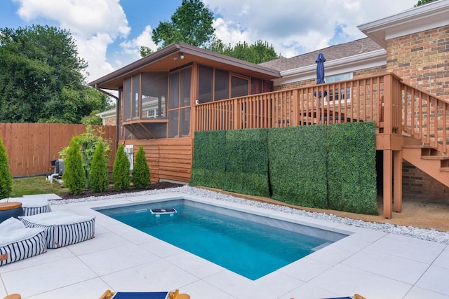 3351 Oak Burr Dr, Chattanooga, TN 37419 - view of swimming pool featuring a sunroom, stairway, and a deck