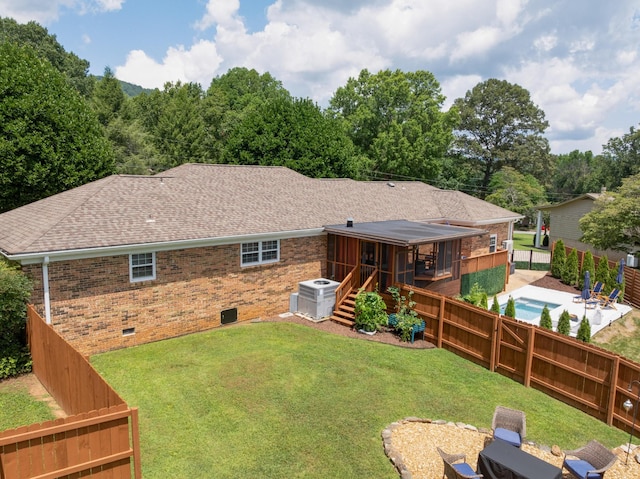 3351 Oak Burr Dr, Chattanooga, TN 37419 - rear view of house with crawl space, a fenced backyard, roof with shingles, and brick siding