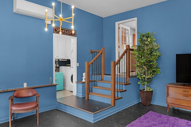 3351 Oak Burr Dr, Chattanooga, TN 37419 - stairway featuring washer / clothes dryer and a chandelier