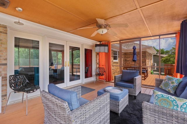 3351 Oak Burr Dr, Chattanooga, TN 37419 - sunroom with french doors, an outdoor hangout area, and ceiling fan