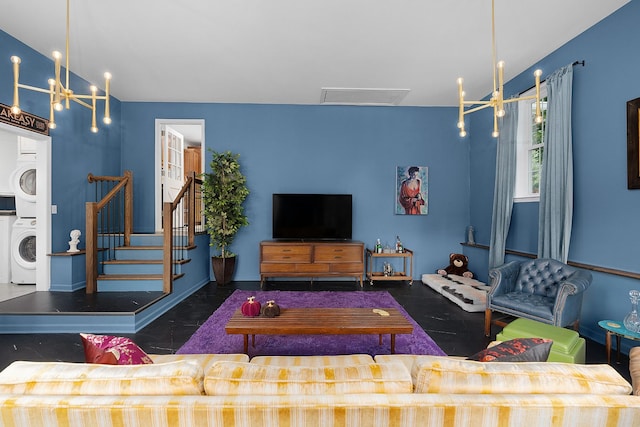 3351 Oak Burr Dr, Chattanooga, TN 37419 - living area with stacked washer and clothes dryer and stairs