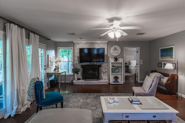 818 W Clark Blvd, Murfreesboro, TN 37129 - living room featuring a fireplace, wood finished floors, and ceiling fan