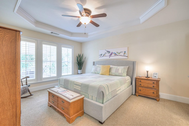 154 Salient Ln, Mount Juliet, TN 37122 - bedroom with a tray ceiling, crown molding, light colored carpet, and ceiling fan