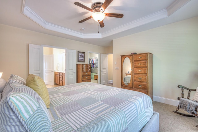 154 Salient Ln, Mount Juliet, TN 37122 - bedroom with a raised ceiling, light carpet, ornamental molding, a spacious closet, and ensuite bathroom