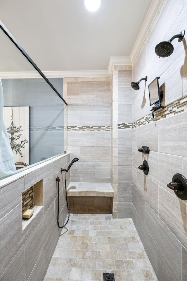 1300 Stovall Ln, Mount Juliet, TN 37122 - full bathroom featuring crown molding and a tile shower