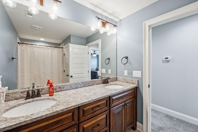 1300 Stovall Ln, Mount Juliet, TN 37122 - bathroom with double vanity and a ceiling fan
