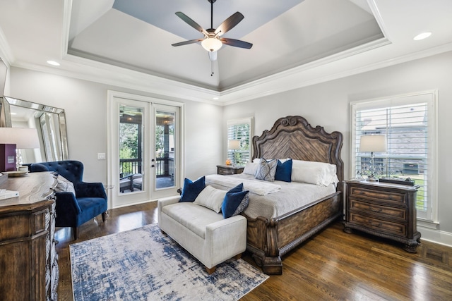 1300 Stovall Ln, Mount Juliet, TN 37122 - bedroom featuring a tray ceiling, access to outside, multiple windows, crown molding, and recessed lighting