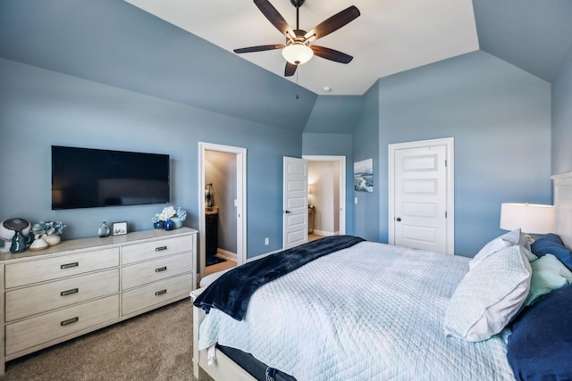 1300 Stovall Ln, Mount Juliet, TN 37122 - bedroom with carpet, vaulted ceiling, a ceiling fan, a closet, and ensuite bath