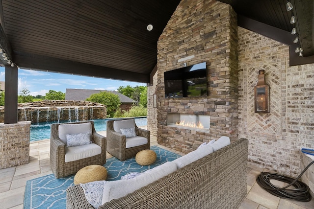1300 Stovall Ln, Mount Juliet, TN 37122 - view of patio with an outdoor living space with a fireplace and an outdoor pool