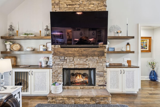 1300 Stovall Ln, Mount Juliet, TN 37122 - living area featuring wood finished floors and a stone fireplace