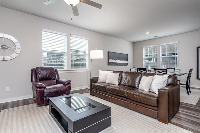 1013 Violet St, Spring Hill, TN 37174 - living room featuring wood finished floors, ceiling fan, and recessed lighting