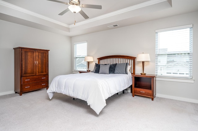 1013 Violet St, Spring Hill, TN 37174 - bedroom featuring ornamental molding, light colored carpet, a raised ceiling, and a ceiling fan