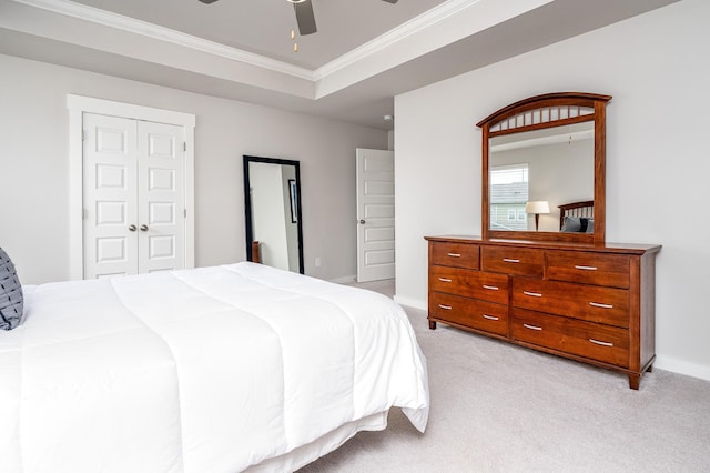 1013 Violet St, Spring Hill, TN 37174 - bedroom with light colored carpet, ornamental molding, ceiling fan, and a closet