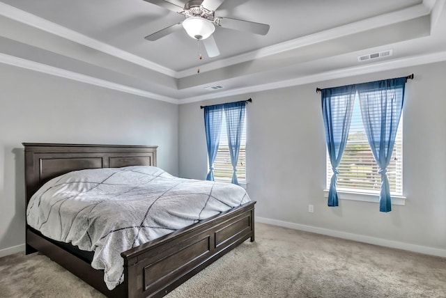 4905 Kingdom Dr, Murfreesboro, TN 37128 - bedroom with a raised ceiling, light carpet, crown molding, and ceiling fan