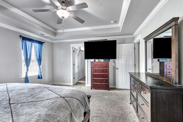 4905 Kingdom Dr, Murfreesboro, TN 37128 - bedroom featuring a raised ceiling, carpet flooring, crown molding, and ceiling fan