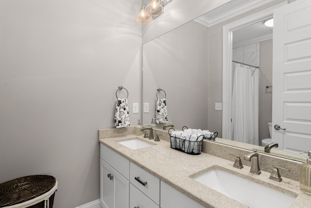 1450 Championship Blvd, Franklin, TN 37064 - full bathroom featuring double vanity, curtained shower, and ornamental molding