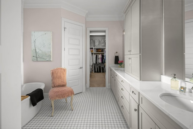 1450 Championship Blvd, Franklin, TN 37064 - full bathroom with double vanity, a spacious closet, crown molding, and tile patterned floors