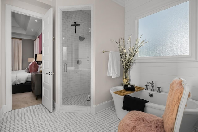 1450 Championship Blvd, Franklin, TN 37064 - bathroom featuring crown molding, a shower stall, a soaking tub, and ensuite bath