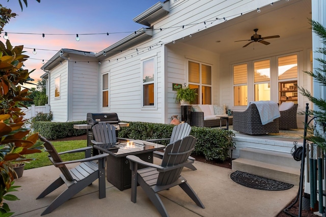 1450 Championship Blvd, Franklin, TN 37064 - view of patio with ceiling fan, area for grilling, and an outdoor living space with a fire pit