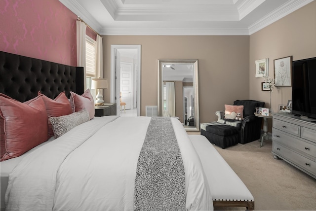 1450 Championship Blvd, Franklin, TN 37064 - bedroom with light carpet, ornamental molding, and a tray ceiling